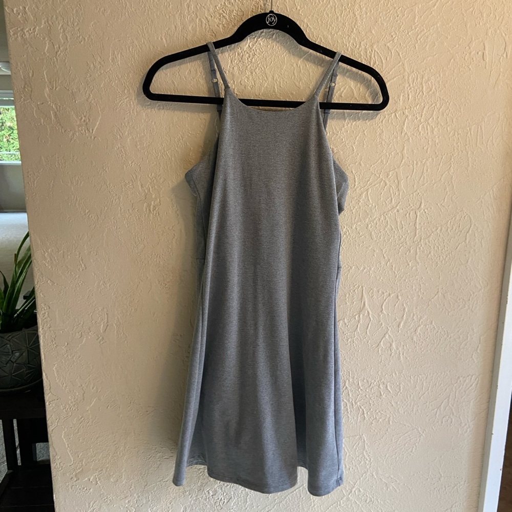 Girlfriend Collective Naomi workout dress, grey sporty dress with shorts, medium